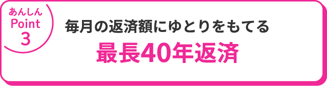 毎月の返済額にゆとりをもてる最長40年返済