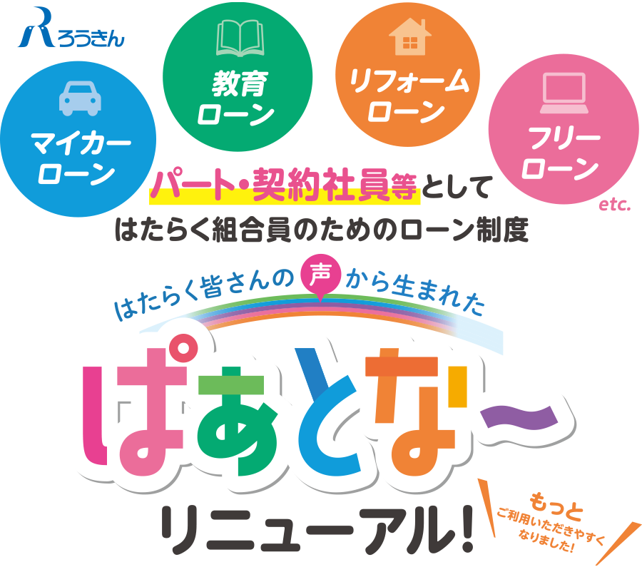 パート・契約社員等としてはたらく組合員のためのローン制度　はたらく仲間の声から生まれたぱあとな～リニューアル！